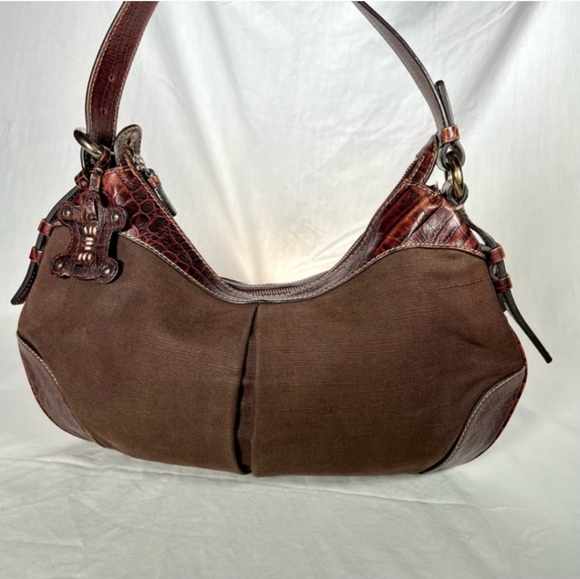 CELINE Brown Canvas & Crocodile Leather Hobo Bag - Picture 11 of 11